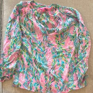 Lilly Pulitzer Pink and Green Floral Blouse